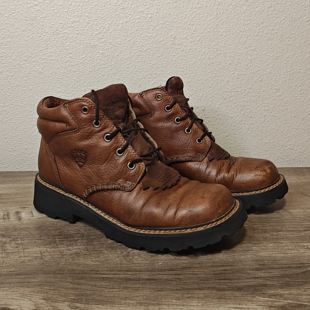 Ariat 17728 Leather Lace Up Kiltie Boots Womens 9B Brown Western Work Lug Sole
